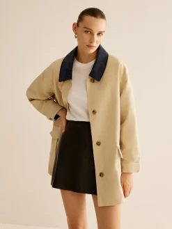 COMMENSE Cotton Contrast Collar Button Jacket* Outerwear|Jackets