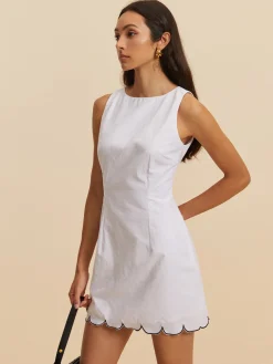 COMMENSE Cotton Contrast Hem Short Dress* White Dresses|Casual Dresses