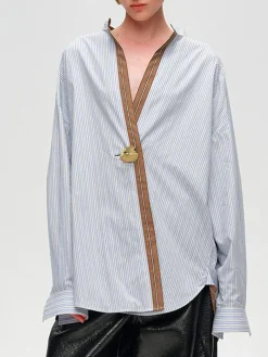 COMMENSE Cotton Contrast Trim Pinstripe Polo Shirt* Blouses & Shirts|Tops