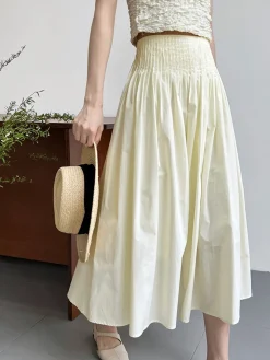 COMMENSE Cotton Creamy Pleated Maxi Skirt* Skirts|Bottoms
