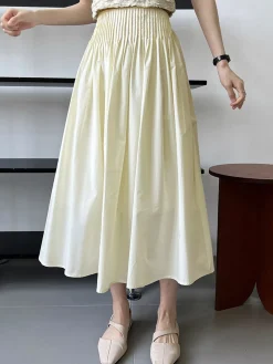 COMMENSE Cotton Creamy Pleated Maxi Skirt* Skirts|Bottoms