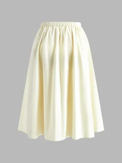 COMMENSE Cotton Creamy Pleated Maxi Skirt* Skirts|Bottoms