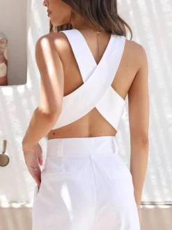 COMMENSE Cotton Crisscross Tailored Vest* Vests|Tank Tops & Camis