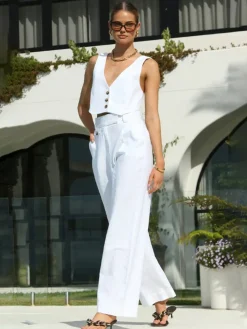 COMMENSE Cotton Crisscross Tailored Vest* Vests|Tank Tops & Camis