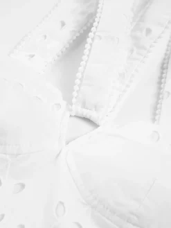 COMMENSE Cotton Eyelet Zippered Crop Top* Crop Tops|Tank Tops & Camis