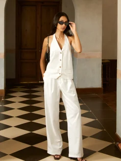 COMMENSE Cotton Halter Backless Button Tank Top* Tank Tops & Camis|Tops