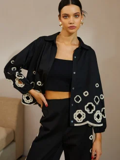 COMMENSE Cotton Hollow Embroidered Blouse* Blouses & Shirts|Tops