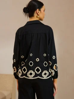 COMMENSE Cotton Hollow Embroidered Blouse* Blouses & Shirts|Tops