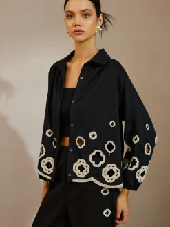 COMMENSE Cotton Hollow Embroidered Blouse* Blouses & Shirts|Tops
