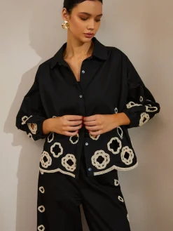 COMMENSE Cotton Hollow Embroidered Blouse* Blouses & Shirts|Tops