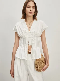 COMMENSE Cotton Pleated Knotted Blouse* Blouses & Shirts|Tops