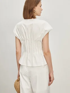 COMMENSE Cotton Pleated Knotted Blouse* Blouses & Shirts|Tops