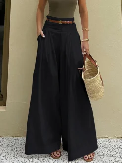 COMMENSE Cotton Pleated Wide Leg Pants* Wide Leg|Pants