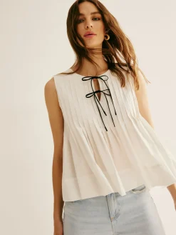 COMMENSE Cotton Ruffle Pleated Tie Front Blouse* Blouses & Shirts|Tops