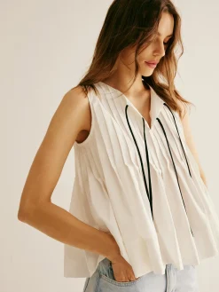 COMMENSE Cotton Ruffle Pleated Tie Front Blouse* Blouses & Shirts|Tops
