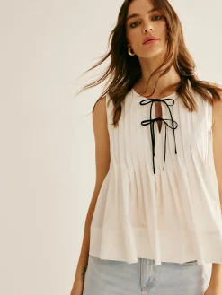 COMMENSE Cotton Ruffle Pleated Tie Front Blouse* Blouses & Shirts|Tops