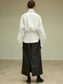 COMMENSE Cotton Side Pleated Polo Shirt* Blouses & Shirts|Tops