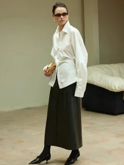 COMMENSE Cotton Side Pleated Polo Shirt* Blouses & Shirts|Tops