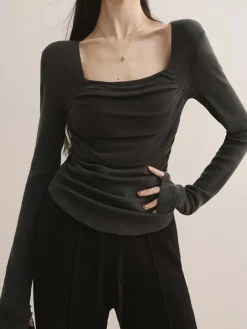 COMMENSE Cotton Square Neck Slim Sweater* Sweater Tops|Sweaters & Cardigans