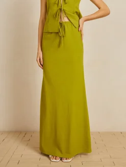 COMMENSE Cotton V-Neck Tie Front Skirt Set* Skirt Sets|Long Sleeve Sets