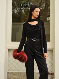 COMMENSE Cowl Neck Ribbon Knit Top* Sweater Tops|Sweaters & Cardigans