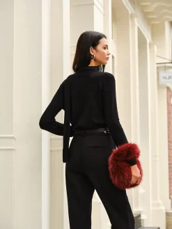 COMMENSE Cowl Neck Ribbon Knit Top* Sweater Tops|Sweaters & Cardigans