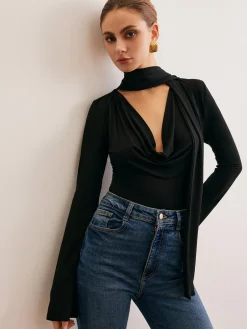 COMMENSE Cowl Neck Ribbon T-Shirt* T-shirts|Tops