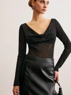 COMMENSE Cowl Neck Sequins Thin Blouse* Blouses & Shirts|Tops