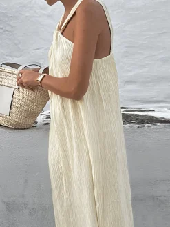 COMMENSE Creamy Halter Long Dress* White Dresses|Casual Dresses