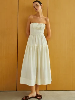 COMMENSE Creamy Zipper Pleated Midi Dress* Work Dresses|Vacation Dresses