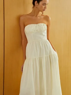 COMMENSE Creamy Zipper Pleated Midi Dress* Work Dresses|Vacation Dresses
