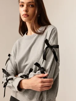 COMMENSE Crew Neck Bow Sweathirt* Sweatshirts & Hoodies|Tops