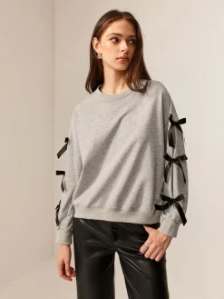 COMMENSE Crew Neck Bow Sweathirt* Sweatshirts & Hoodies|Tops