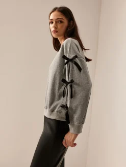 COMMENSE Crew Neck Bow Sweathirt* Sweatshirts & Hoodies|Tops