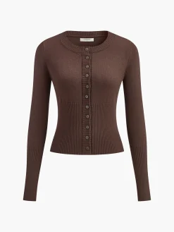 COMMENSE Crew Neck Breasted Cardigan* Cardigans|Sweaters & Cardigans