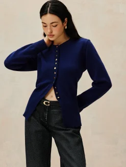 COMMENSE Crew Neck Breasted Jersey Cardigan* Cardigans|Sweaters & Cardigans
