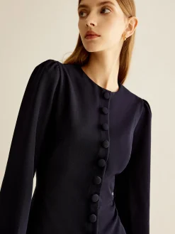 COMMENSE Crew Neck Breasted Slim Dress* Casual Dresses|Short Dresses