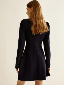 COMMENSE Crew Neck Breasted Slim Dress* Casual Dresses|Short Dresses