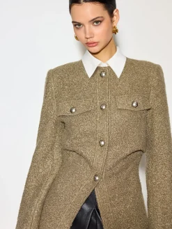COMMENSE Crew Neck Button Down Tweed Coat* Outerwear|Tops