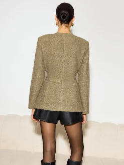 COMMENSE Crew Neck Button Down Tweed Coat* Outerwear|Tops