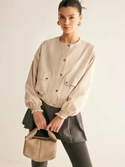 COMMENSE Crew Neck Button Thin Jacket* Outerwear|Jackets