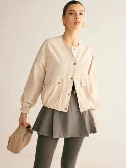 COMMENSE Crew Neck Button Thin Jacket* Outerwear|Jackets