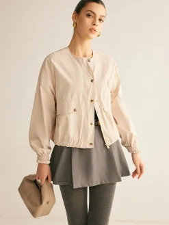 COMMENSE Crew Neck Button Thin Jacket* Outerwear|Jackets