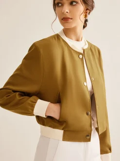 COMMENSE Crew Neck Contrast Trim Button Jacket* Outerwear|Jackets