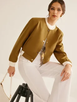 COMMENSE Crew Neck Contrast Trim Button Jacket* Outerwear|Jackets