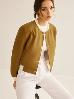 COMMENSE Crew Neck Contrast Trim Button Jacket* Outerwear|Jackets