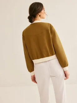 COMMENSE Crew Neck Contrast Trim Button Jacket* Outerwear|Jackets