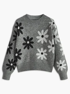 COMMENSE Crew Neck Daisy Pattern Sweater* Sweater Tops|Sweaters & Cardigans