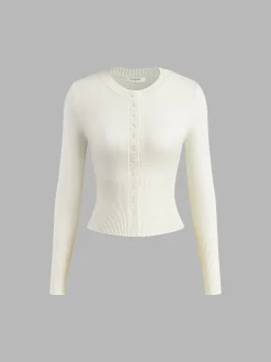 COMMENSE Crew Neck Long Sleeve Cardigan* Cardigans|Sweaters & Cardigans