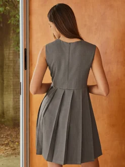 COMMENSE Crew Neck Panel Pleated Tank Dress* Casual Dresses|Short Dresses